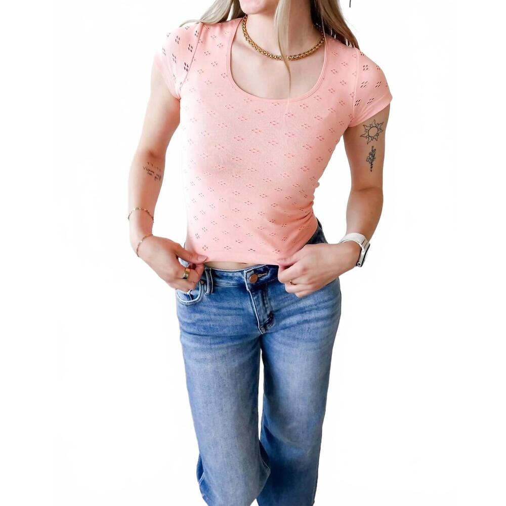 NEW BY TOGETHER roma fitted eyelet tee in peaches n cream